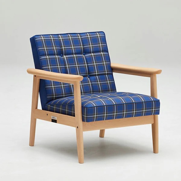 カリモク６０ Kチェア1シーター神戸タータン（ピュアビーチ色塗装）