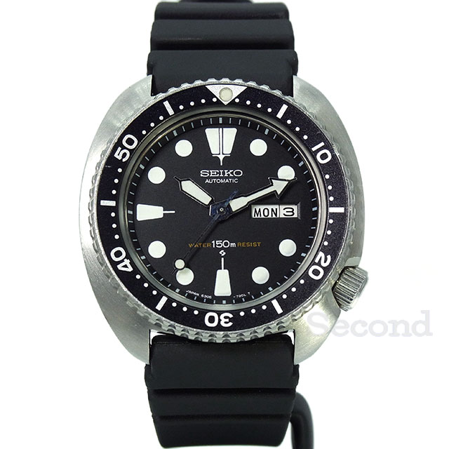 SEIKO セイコー サードダイバー 150M防水 自動巻き メンズ 腕時計 デイデイト 黒文字盤 ウレタンバンド 6306-7001