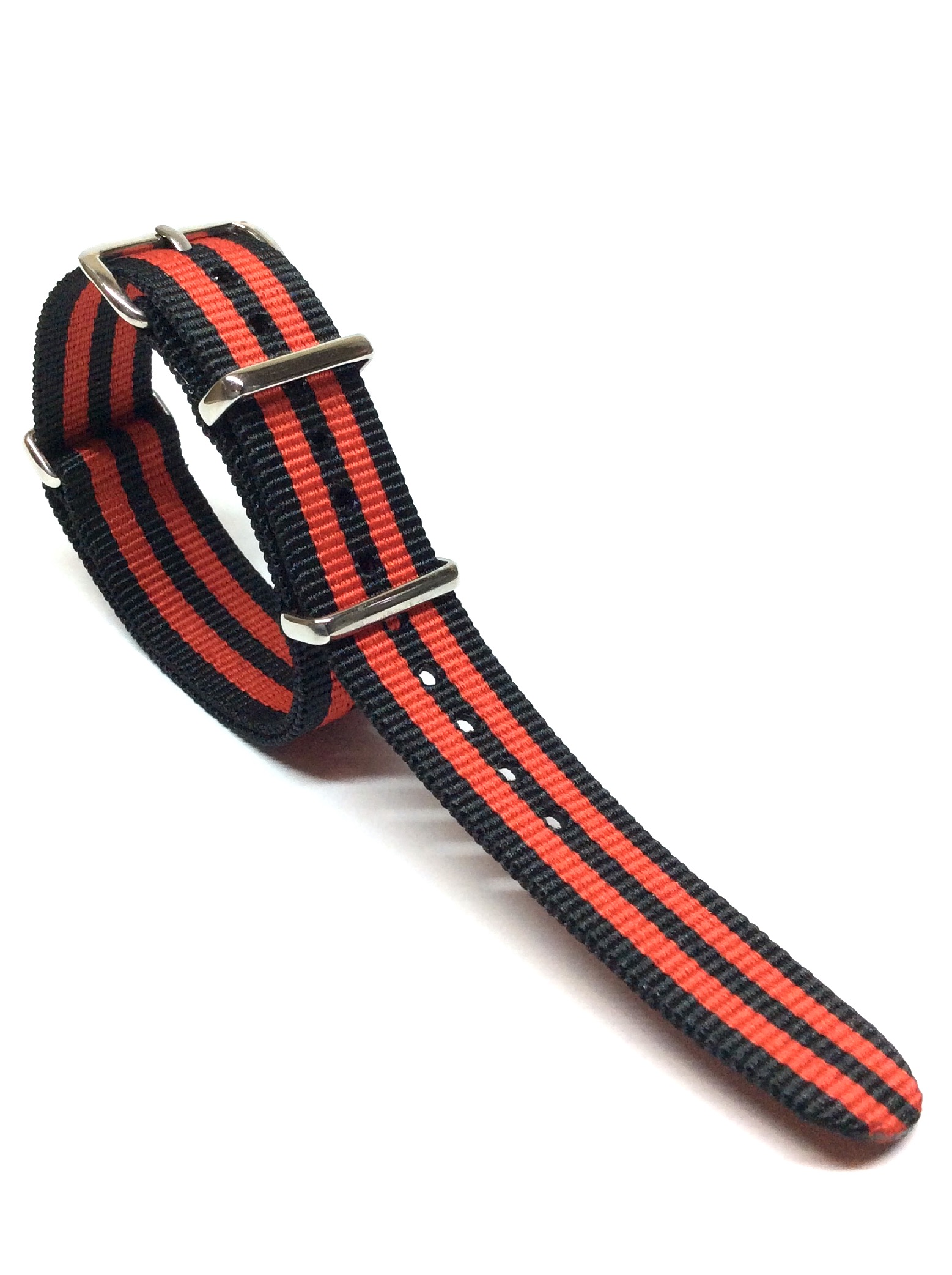 NATOタイプSTRAP(リボンベルト)<br> ブラック×レッドストライプ<br>18mm