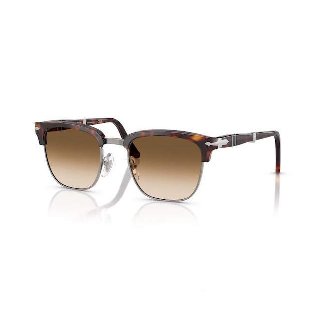 Persol ペルソール 3375S Col.24/51 茶×シルバー(レンズ:グラデーションブラウン) 折りたたみ式 ウェリントンタイプ サーモントブロー サングラス 正規輸入品